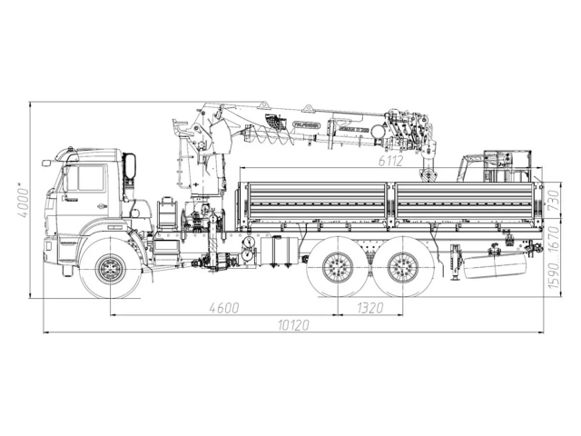 Фото №1: Бортовой автомобиль KAMAZ-43118-2095-48 с КМУ Палфингер Инман ИТ-200 + БУР 350 мм + сертифицир. люлька с ДУ (мод. 6591-11654B-48)