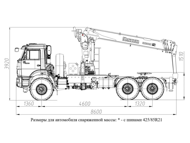 Фото №1: Тягач KAMAZ-43118-2095-48 с КМУ Kanglim 2056 (мод. 659102-12895B-48)