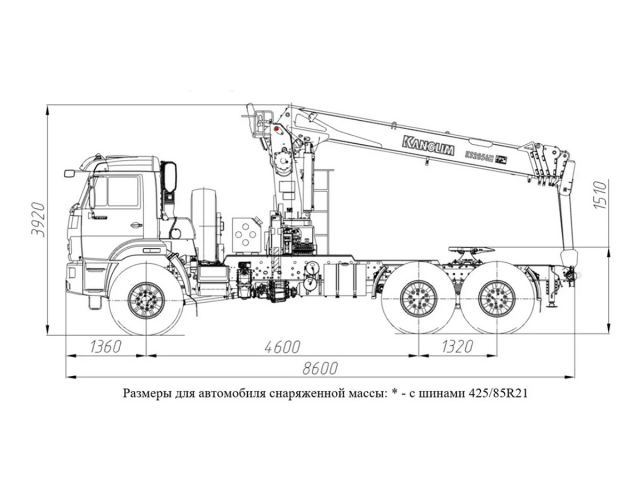 Фото №1: Тягач KAMAZ-43118-3027-48 с КМУ Kanglim 2056 (мод. 659102-12897A-48)