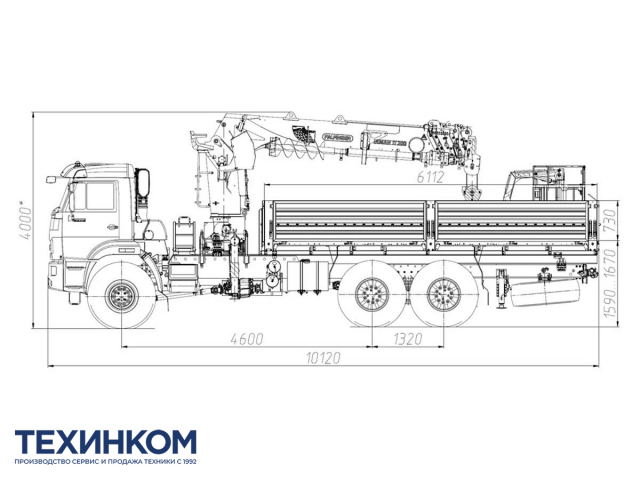 Фото №1: Бортовой автомобиль KAMAZ-43118-2095-48 с КМУ Палфингер Инман ИТ-200 + БУР 350 мм + сертифицир. люлька с ДУ (мод. 6591-11654B-48)