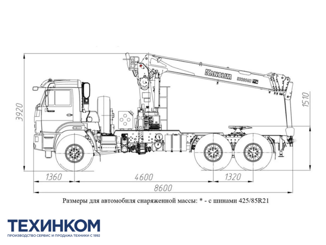Фото №1: Тягач KAMAZ-43118-3027-48 с КМУ Kanglim 2056 (мод. 659102-12897A-48)